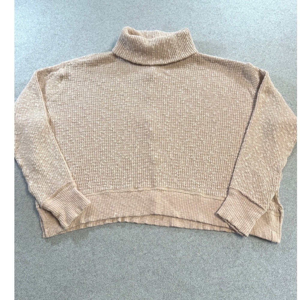 We The Free Turtleneck Sweater Women Small Tan Excellent Oversized Boxy‎ Knit